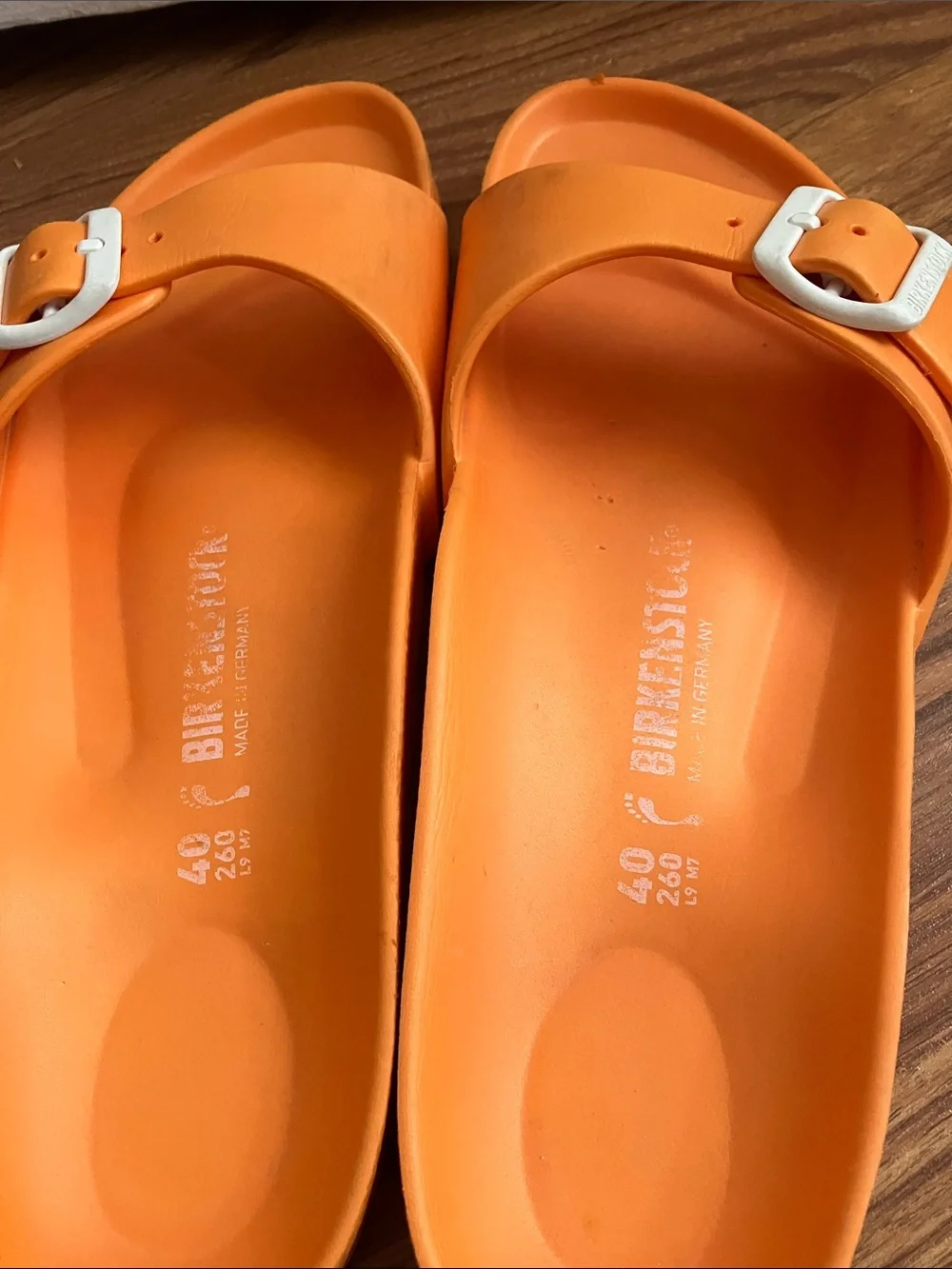 Birkenstock Orange Single Strap Buckle Slides